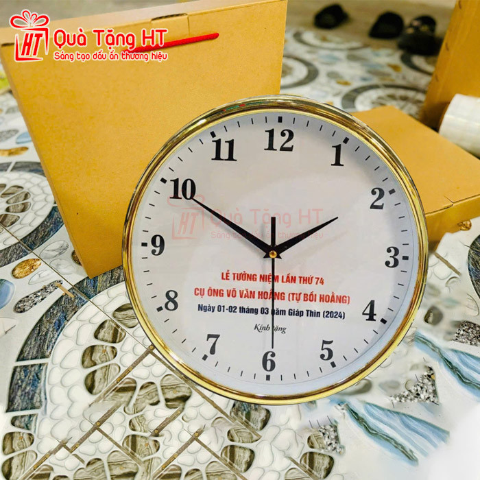 Đồng hồ treo tường 28cm vành xi vàng