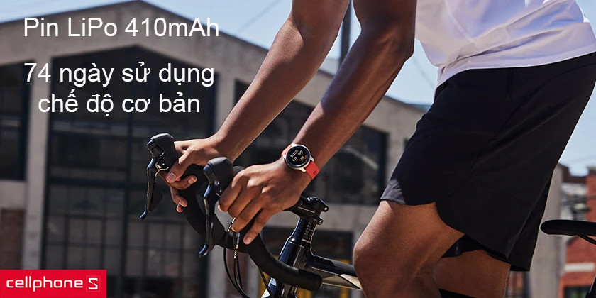 Dung lượng pin 410mAh LiPo của đồng hồ Xiaomi Amazfit GTR 47mm cho thời gian sử dụng ấn tượng
