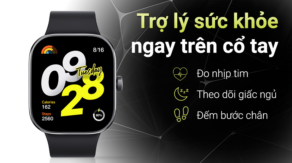Xiaomi Redmi Watch 4 47.5mm hiển thị dữ liệu nhịp tim, làm nổi bật chức năng đồng hồ thông minh trong việc giám sát sức khỏe tim mạch.