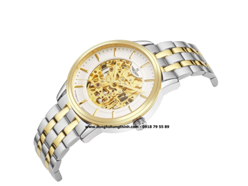 Đồng hồ nam Sunrise Automatic Skeleton lộ máy, dây kim loại cao cấp