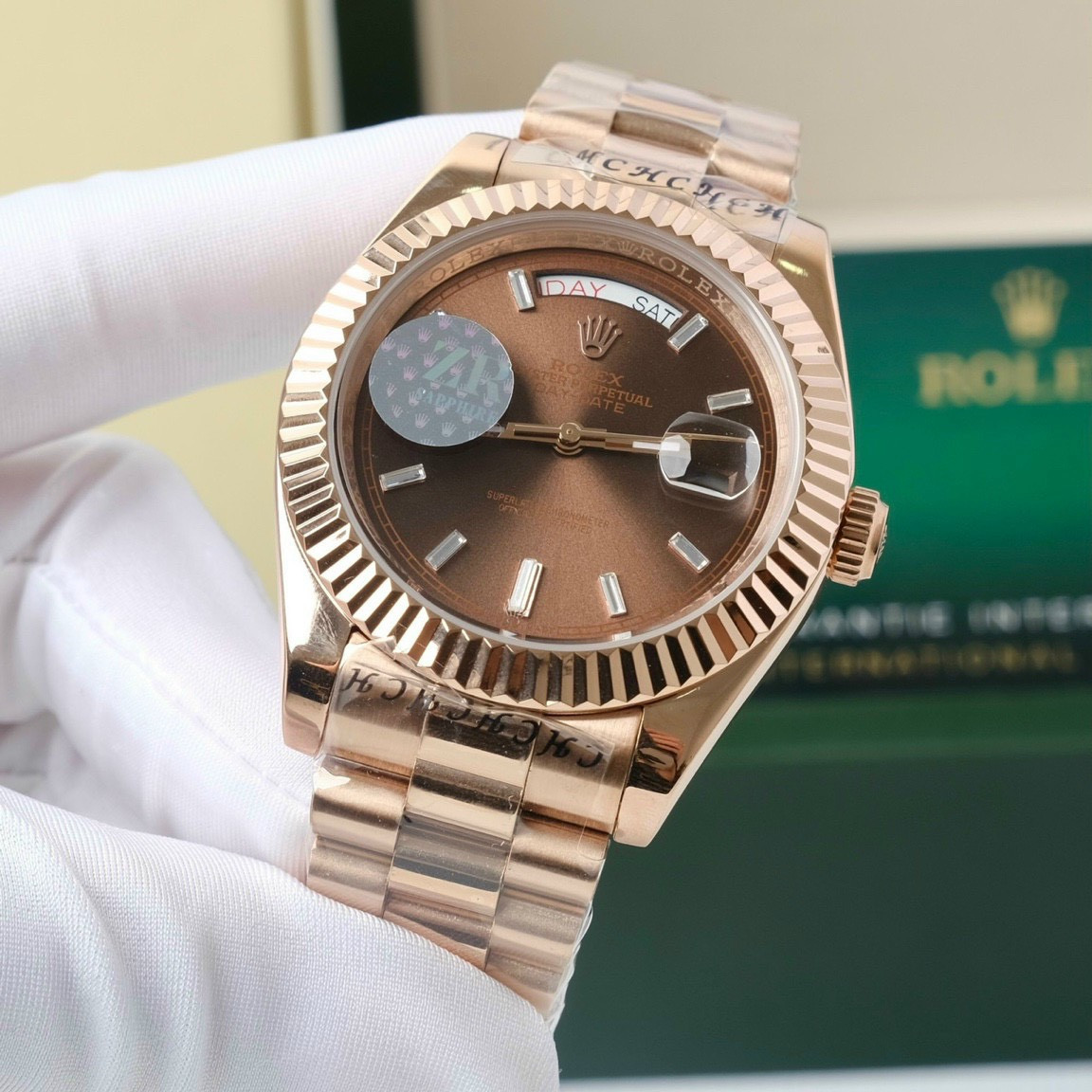 Đồng hồ Rolex nam Day-Date máy Nhật mặt số Chocolate 40mm sang trọng