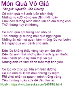 loi bài hát món quà tặng cô