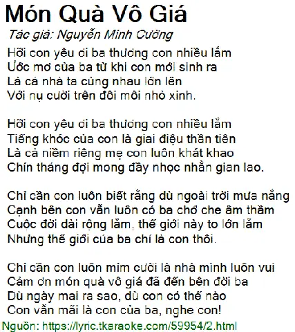 loi bài hát món quà tặng cô loi bài hát món quà tặng cô