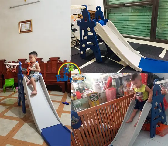 2.Cầu trượt lâu đài máng dài 1m8 có ném bóng rổ BSL302B