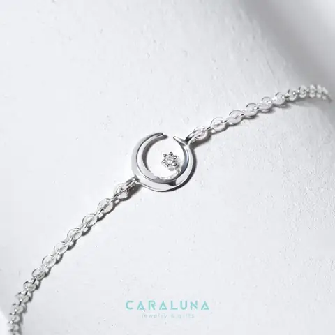 4. Lắc Tay Bạc 925 Cara Luna Mặt Trăng Khuyết Đính Đá Hàn Quốc Moon & Star