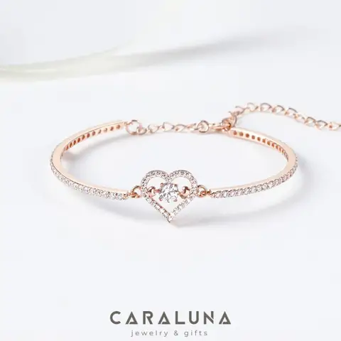 5. Vòng Tay Bạc 925 Cara Luna Trái Tim Đá Nhảy Đính Đá Viền Stone Bling Heart