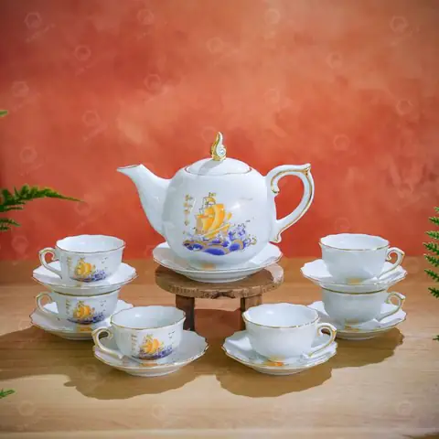Bộ ấm chén bát tràng đẹp in logo công ty