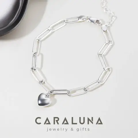 3. Lắc Tay Bạc 925 Cara Luna Xích Chữ Nhật Gắn Tim Phồng Puffed Heart