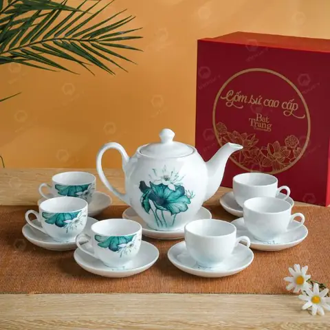 Bộ ấm chén bát tràng in logo quà tặng doanh nghiệp