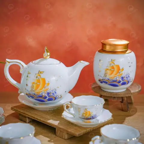 Bộ ấm chén Bát Tràng cao cấp giá xưởng