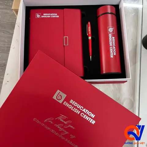 Set quà tặng 20/11 bình giữ nhiệt, sổ da bìa tay cao cấp kèm bút kim loại