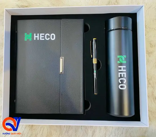 Set quà tặng 20/11 bình giữ nhiệt, sổ da bìa tay cao cấp kèm bút kim loại