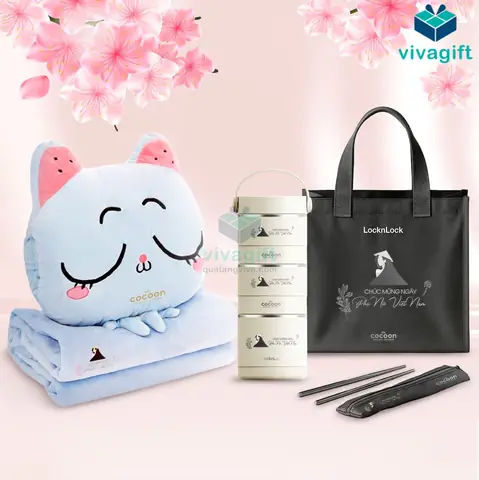 Set Quà Tặng 20/10 Hộp Đựng Thực Phẩm, Chăn Ga Văn Phòng SQT2029 - Quatangviva.com Set Quà Tặng 20/10 Hộp Đựng Thực Phẩm, Chăn Ga Văn Phòng SQT2029 - Quatangviva.com