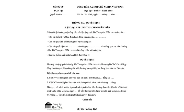 Thông Báo Tặng Quà Trung Thu Cho Nhân Viên: Hướng Dẫn & Mẫu Chuẩn